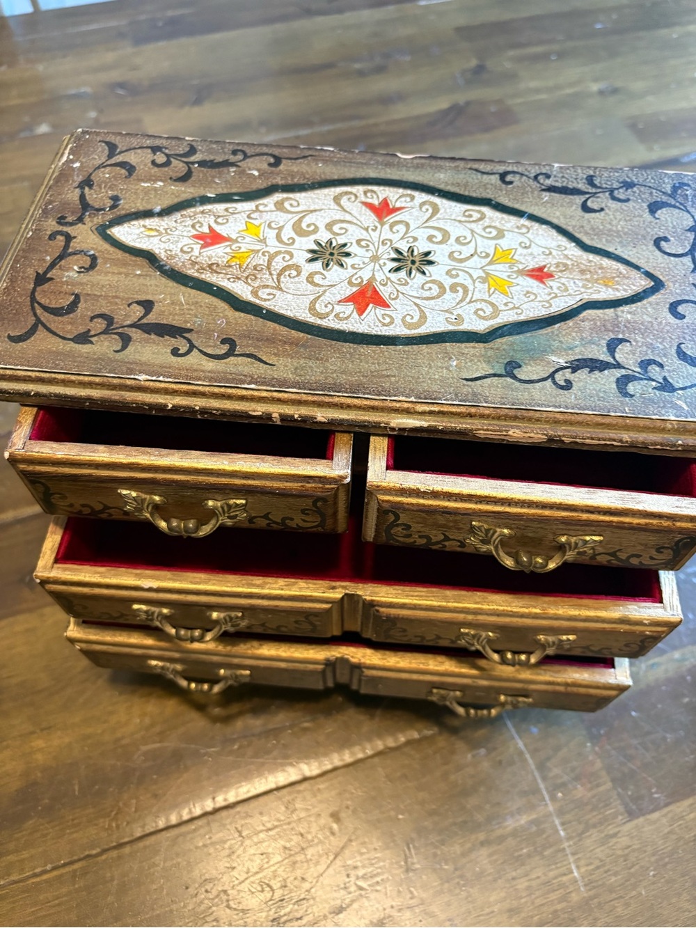vintage Italian Florentine jewelry box hand-painted gold and black ornate Japan - Picture 5 of 11